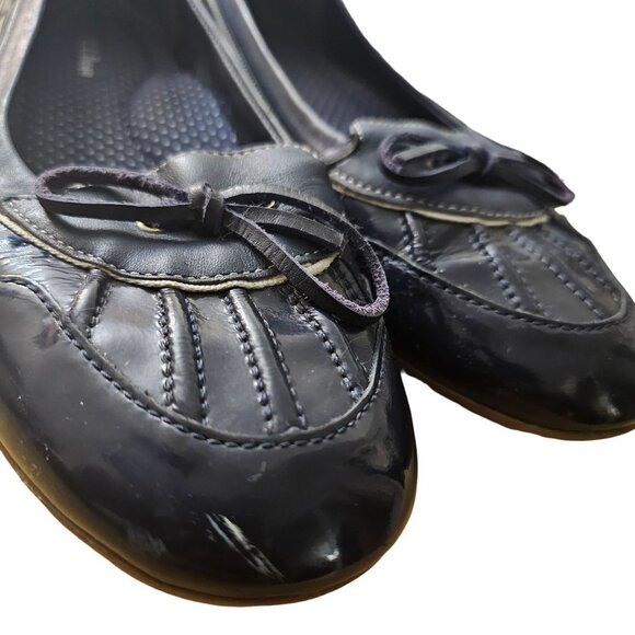 LL Bean Coastal Rain Low Duck Skimmers Womens Size 9M Navy Patent Blue, White Le - Picture 3 of 11